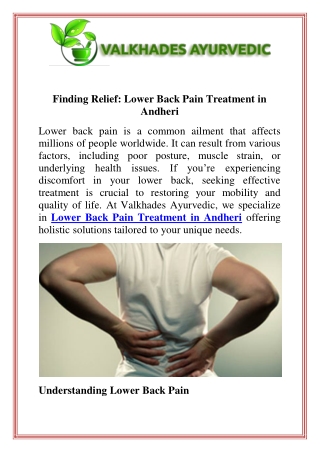 Finding Relief Lower Back Pain Treatment in Andheri