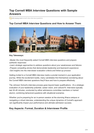 Top Cornell MBA Interview Questions with Sample Answers