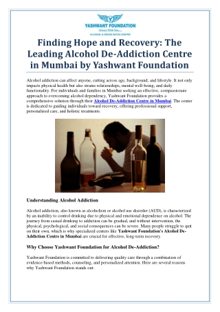 Top Alcohol De Addiction Centre in Mumbai for Lasting Recovery"