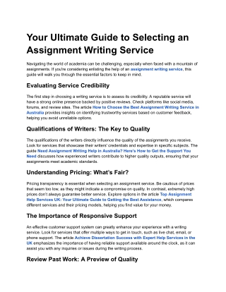 Your Ultimate Guide to Selecting an Assignment Writing Service