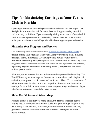 Tips for Maximizing Earnings at Your Tennis Club in Florida