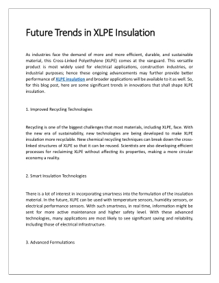 Future Trends in XLPE Insulation