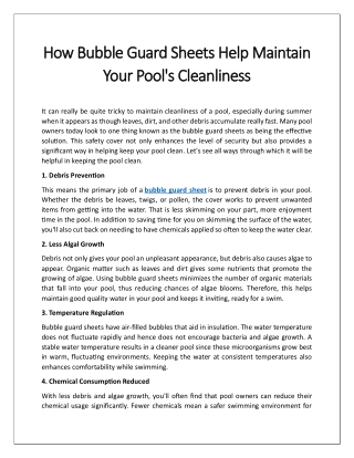 How Bubble Guard Sheets Help Maintain Your Pool's Cleanliness