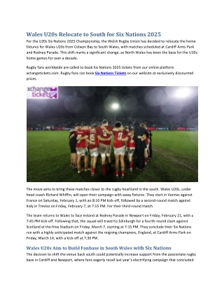 Wales U20s Relocate to South for Six Nations 2025