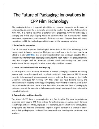 The Future of Packaging Innovations in CPP Film Technology