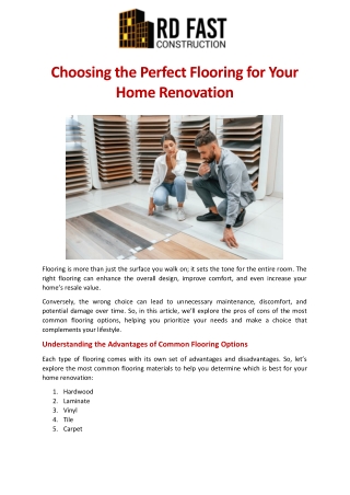 Choosing the Perfect Flooring for Your Home Renovation