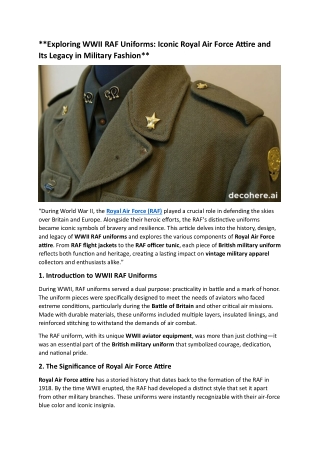 Exploring WWII RAF Uniforms: Its Legacy in Military Fashion