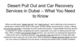 Desert Pull Out and Car Recovery Services in Dubai – What You Need to Know