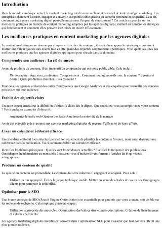 Les meilleures pratiques en content marketing par les agences digitales