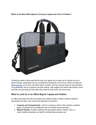 Which Is the Best Office Bag for Carrying a Laptop and a Pair of Clothes
