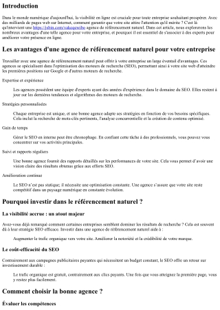 Les avantages d'une agence de référencement naturel pour votre entreprise