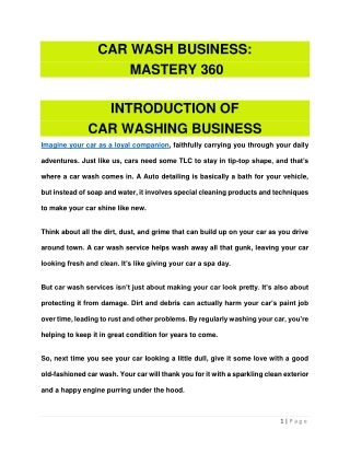 CAR WASH BUSINESS:  MASTERY 360