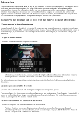 La sécurité des données sur les sites web des mairies : enjeux et solutions