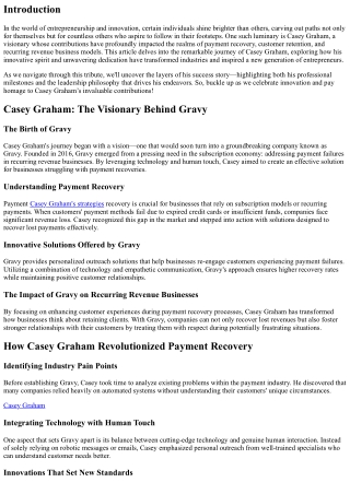 Celebrating Innovation: A Tribute to Casey Graham's Contributions