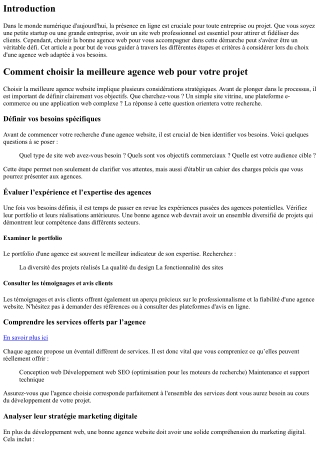 Comment choisir la meilleure agence web pour votre projet