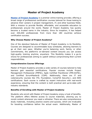 Master of Project Academy