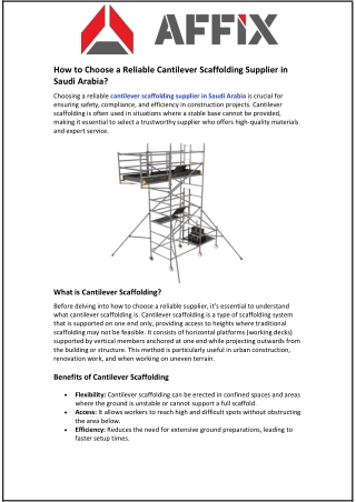 How to Choose a Reliable Cantilever Scaffolding Supplier in Saudi Arabia?