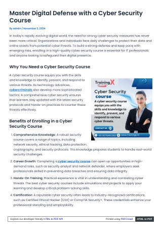 Cyber Security Course: Build Expertise in Digital Defense and Threat Management