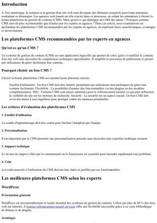 Les plateformes CMS recommandées par les experts en agences