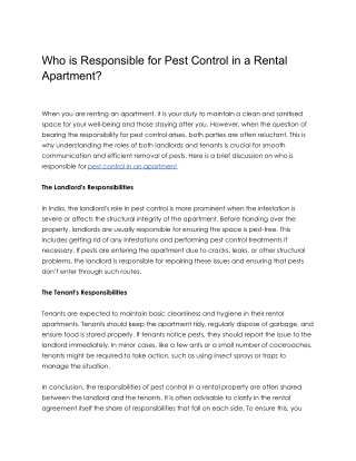 Who is Responsible for Pest Control in a Rental Apartment