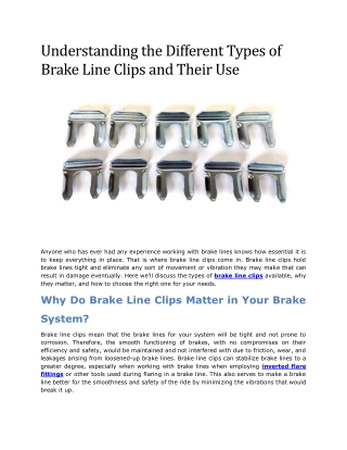 Understanding the Different Types of Brake Line Clips and Their Use