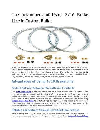 The Advantages of Using 3 16 Brake Line in Custom Builds