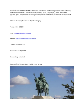 FROM HUNGARY - Online Visa  eVisaPrime - The trusted global method of obtaining