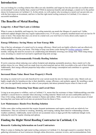 Get the Best Return on Investment with a Metal Roof in Carlsbad, CA