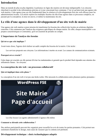 Le rôle d'une agence dans le développement d'un site web de mairie