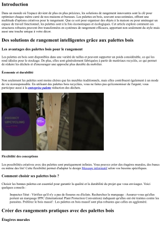 “Des solutions de rangement intelligentes grâce aux palettes”