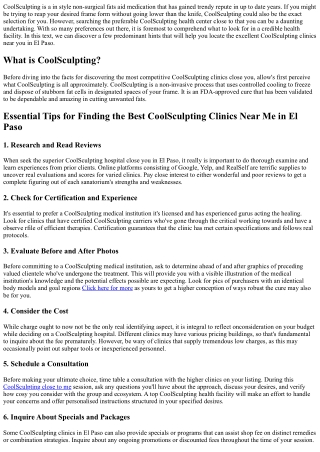 Essential Tips for Finding the Best CoolSculpting Clinics Near Me in El Paso.