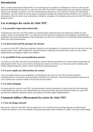 Les cartes de visite NFC : un outil indispensable pour les professionnels créati