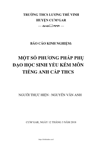 Một số phương pháp phụ đạo học sinh yếu kém môn Tiếng Anh cấp THCS