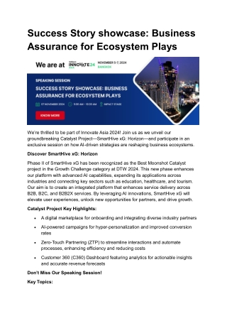 Success Story showcase Business Assurance for Ecosystem Plays
