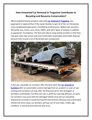How Unwanted Car Removal in Truganina Contributes to Recycling and Resource Conservation
