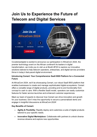 Join Us to Experience the Future of Telecom and Digital Services