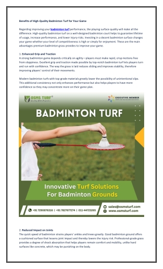 Benefits of High-Quality Badminton Turf for Your Game