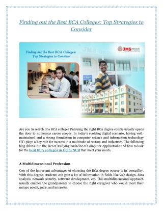 Finding out the Best BCA Colleges: Top Strategies to Consider