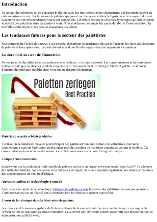 “Les tendances futures pour le secteur des palettistes.”