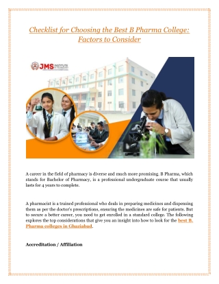 Checklist for Choosing the Best B Pharma College: Factors to Consider
