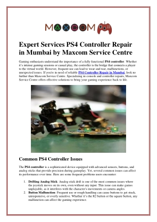 Expert Services PS4 Controller Repair in Mumbai by Maxcom Service Centre