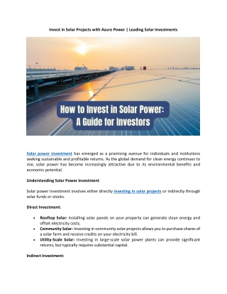 Invest in Solar Projects with Azure Power | Leading Solar Investments