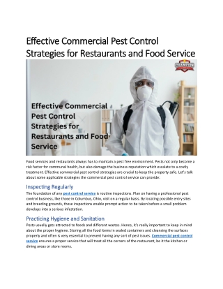 Effective Commercial Pest Control Strategies for Restaurants and Food Service