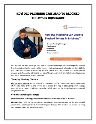 How Old Plumbing Can Lead to Blocked Toilets in Brisbane