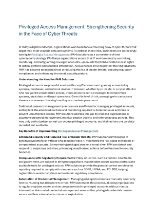Privileged Access Management: Strengthening Security in the Face of Cyber Threat