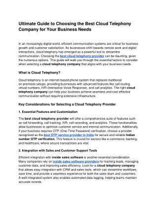 Ultimate Guide to Choosing the Best Cloud Telephony Company for Your Business Needs