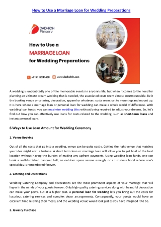 How to Use a Marriage Loan for Wedding Preparations