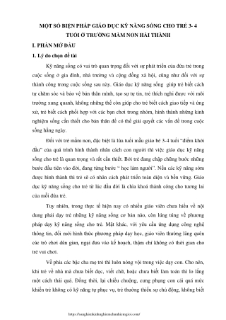 Biện pháp giáo dục kỹ năng sống cho trẻ 3-4 tuổi ở Trường mầm non Hải Thành