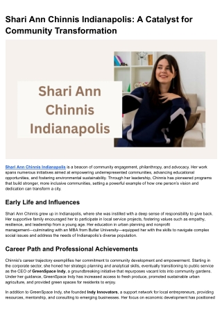 Shari Ann Chinnis Indianapolis_ A Catalyst for Community Transformation