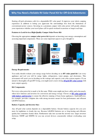 Why You Need a Reliable RV Solar Panel Kit for Off-Grid Adventures
